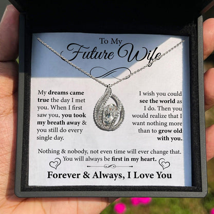 TRYNDI Rhodium Plated "To My Future Wife" Swarovski Crystal Orbital Birdcage Necklace