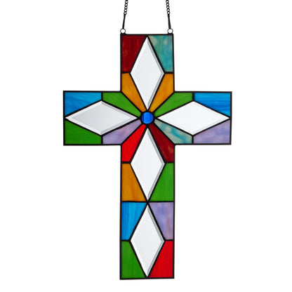 Tiffany-Style Lighting 15" Cross Stained Glass Window Panel