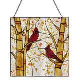 Tiffany-Style Lighting 14" Eden Red Cardinals in Autumn Stained Glass Window Panel