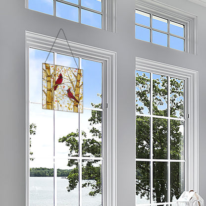 Tiffany-Style Lighting 14" Eden Red Cardinals in Autumn Stained Glass Window Panel