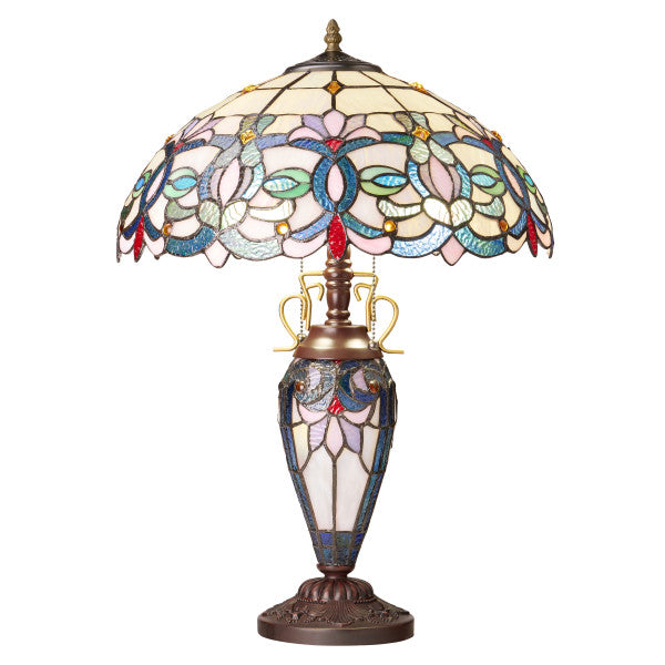 Tiffany-Style Lighting 24.5" Victorian Double Lit Stained Glass Table Lamp