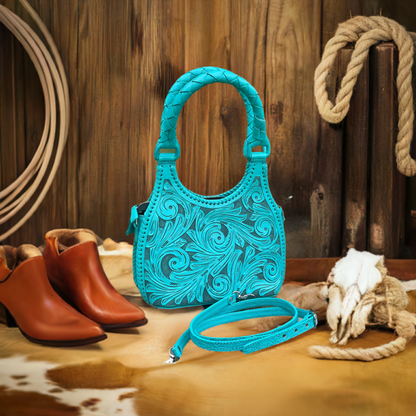 ALLE Handbags Luna Mini Hand-Tooled Leather Mini Hobo & Crossbody Bag