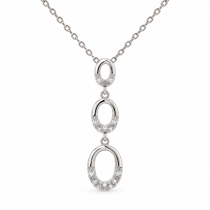 Sterling Silver 0.10ctw Diamond Graduated Oval Drop Pendant with Chain