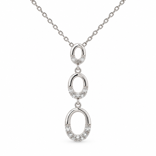 Sterling Silver 0.10ctw Diamond Graduated Oval Drop Pendant with Chain