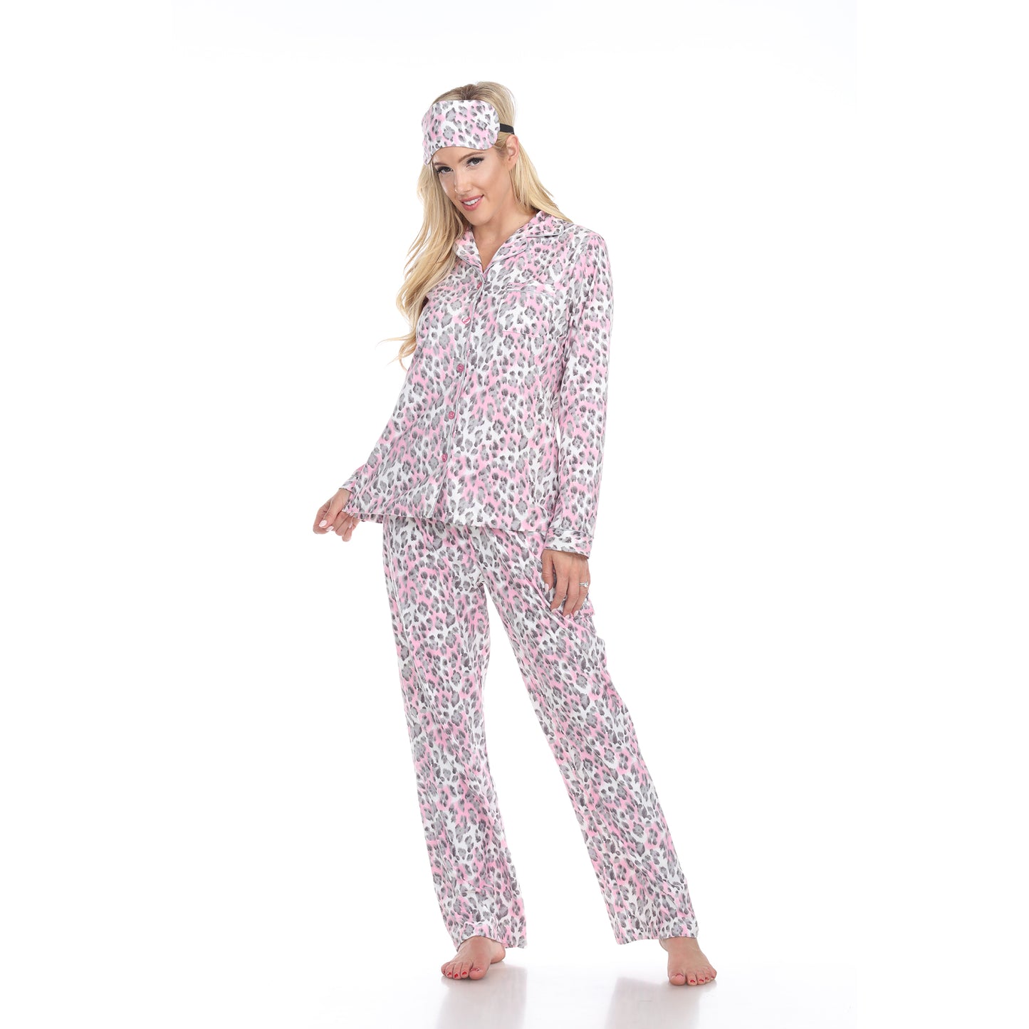 White Mark Women's 3-Piece Cheetah Pajama Set