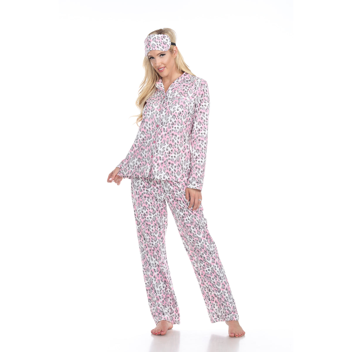 White Mark Women's 3-Piece Cheetah Pajama Set