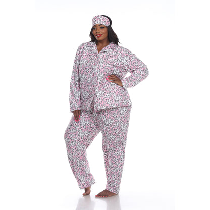 White Mark Women's 3-Piece Cheetah Pajama Set
