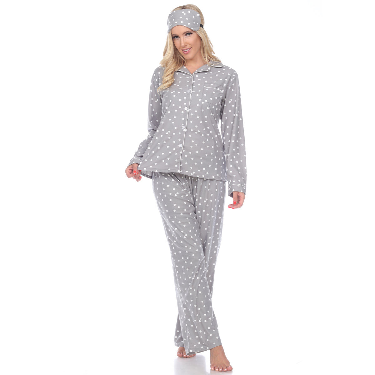 White Mark Women's 3-Piece Polka Dot Pajama Set