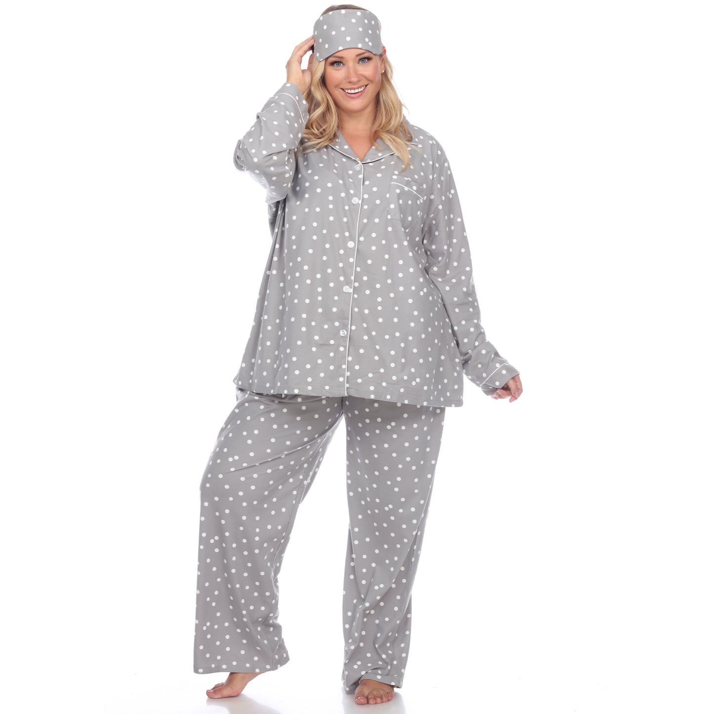 White Mark Women's 3-Piece Polka Dot Pajama Set