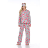 White Mark Women's 3-Piece Rose Pajama Set