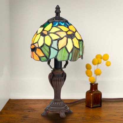 Tiffany-Style Lighting 12" Stained Glass Sunflower Blossoms Accent Table Lamp