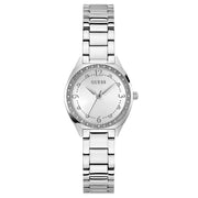 Guess Women's 30mm Charlotte Quartz Crystal Bezel Silvertone Bracelet Watch