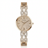 Guess Women's 32mm Coral Quartz Crystal Accented Glitter Dial Bracelet Watch
