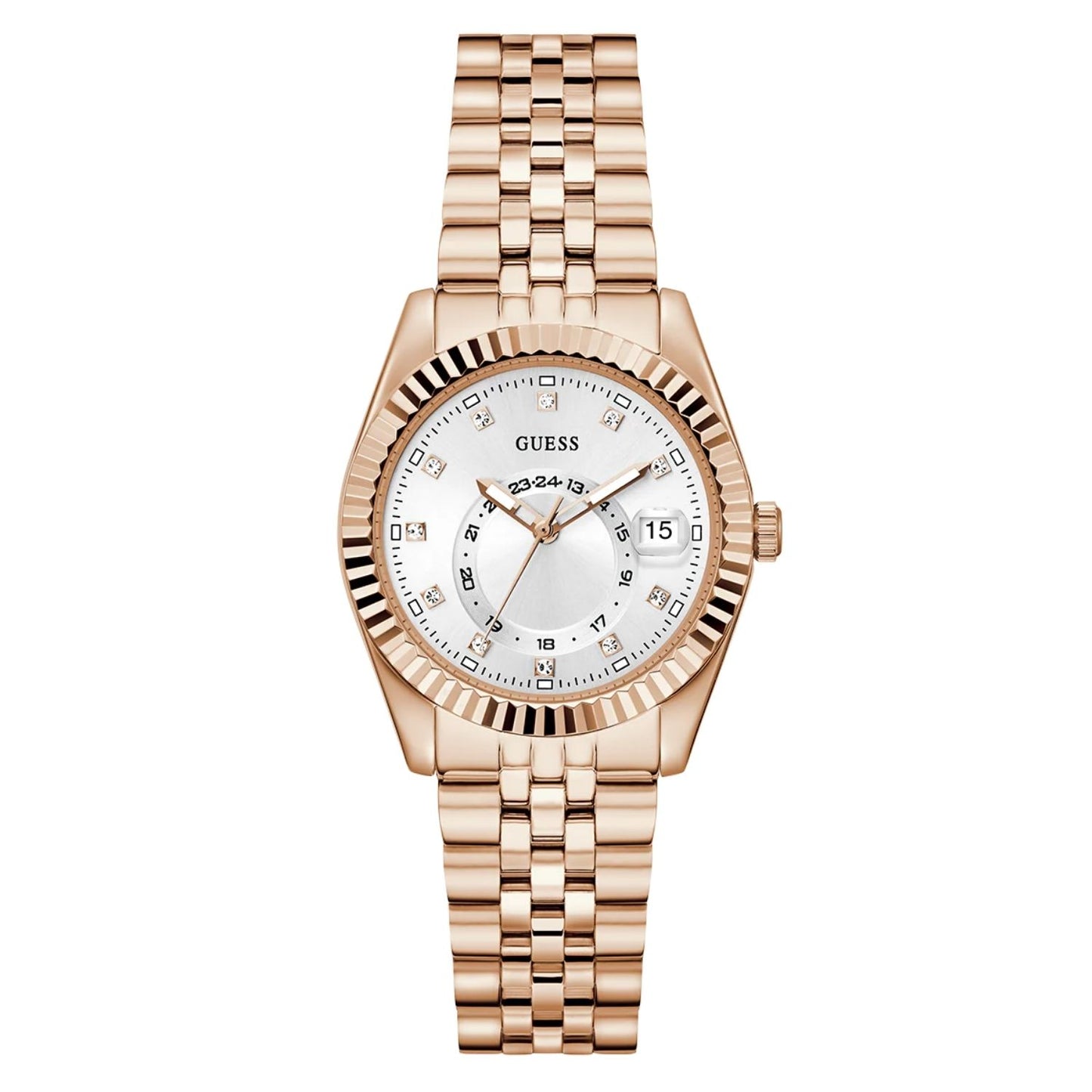 Guess Women's 34mm Jada Quartz 24 Hour Fluted Bezel Bracelet Watch