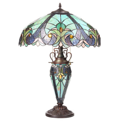 Tiffany-Style Lighting 24.5" Halston Double Lit Bowl Shade Stained Glass Table Lamp