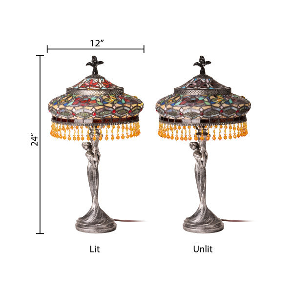 Tiffany-Style Lighting 24" Parisian Antique Silver Bell Shade Table Lamp