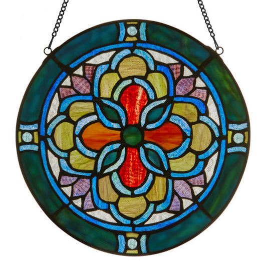 Tiffany-Style Lighting 12"H Tiffany-Style Geometric Stained Glass Window Panel