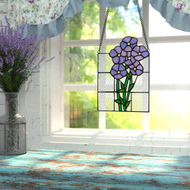 Tiffany-Style Lighting 10" Forget Me Not Flowers Stained Glass Window Panel