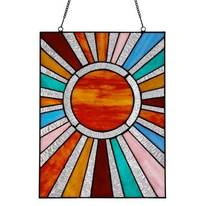 Tiffany-Style Lighting 14.5" Lila Multicolor Sunburst Stained Glass Window Panel