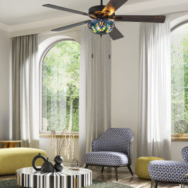 Tiffany-Style Lighting 52" Halston Indoor Glass Oil Rubbed Bronze Ceiling Fan