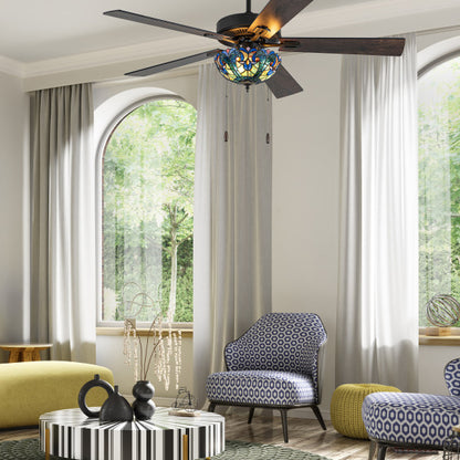 Tiffany-Style Lighting 52" Halston Indoor Glass Oil Rubbed Bronze Ceiling Fan