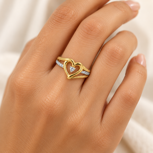Gold Plated Diamond Accented Center Heart Ring