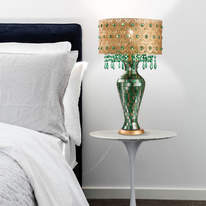 Tiffany-Style Lighting 25" Jeweled Gold Drum Shade Urn Table Lamp