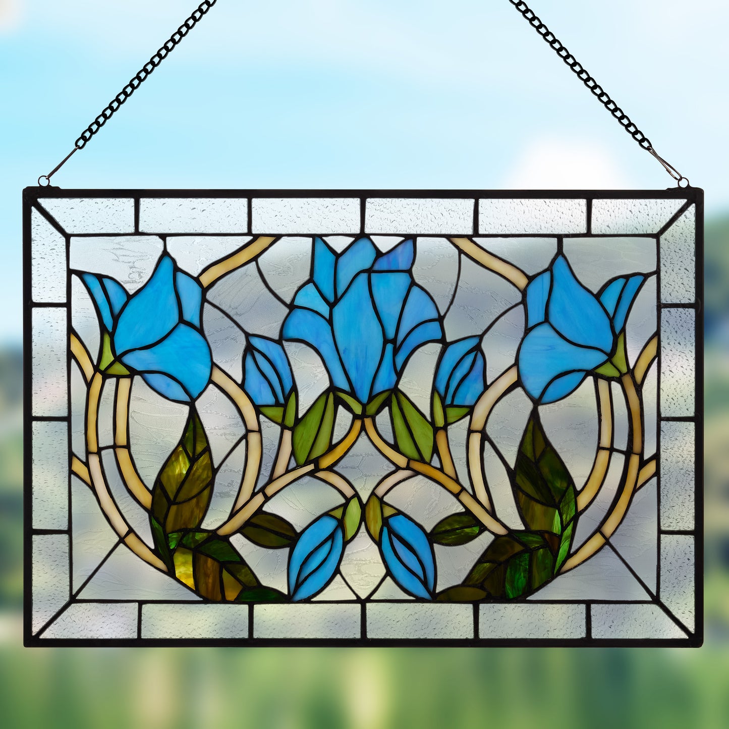 Tiffany-Style Lighting 24" Floral Vine Stained Glass Window Panel
