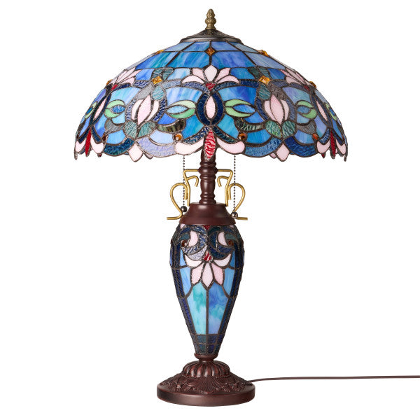 Tiffany-Style Lighting 24.5" Victorian Double Lit Stained Glass Table Lamp