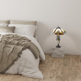 Tiffany-Style Lighting 24.5 Halston Amber Double Lit Stained Glass Urn Table Lamp