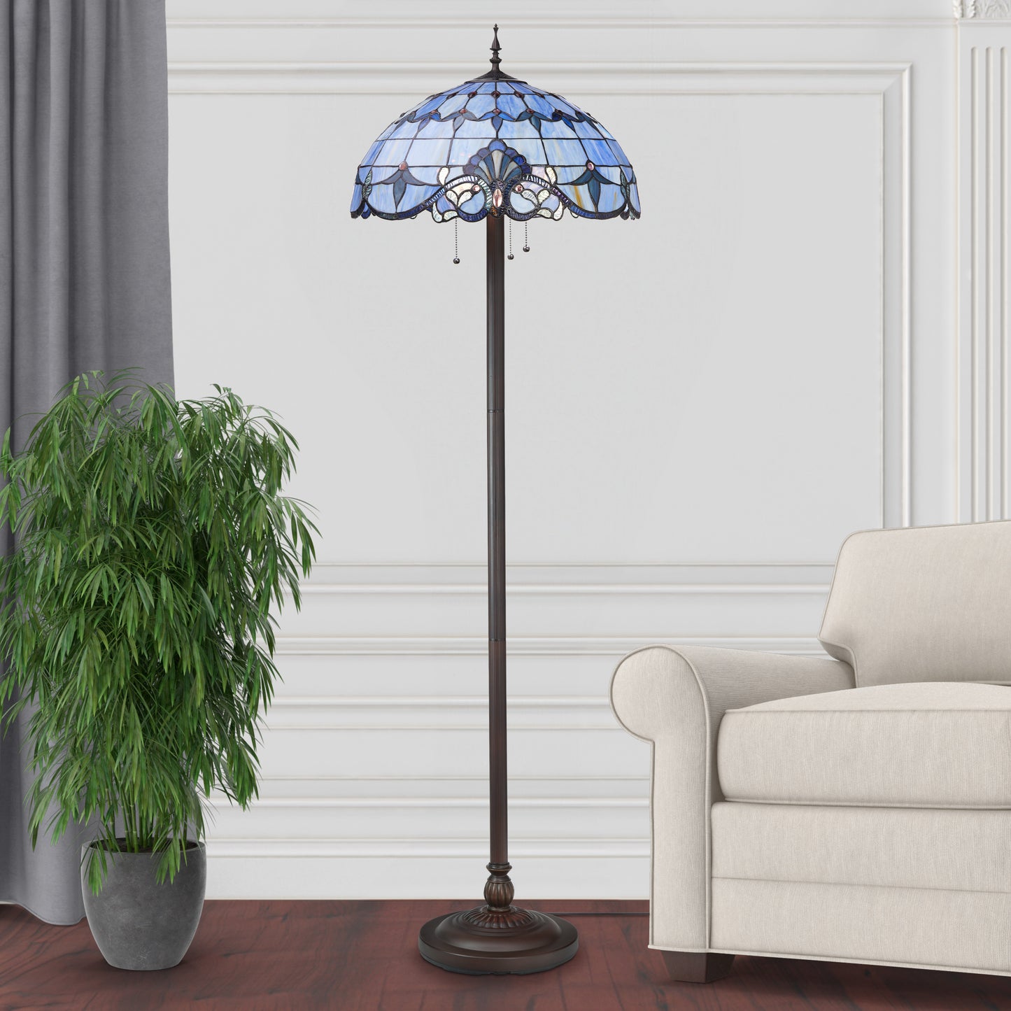 Tiffany-Style Lighting 64" Blue Stained Glass Allistar Floor Lamp