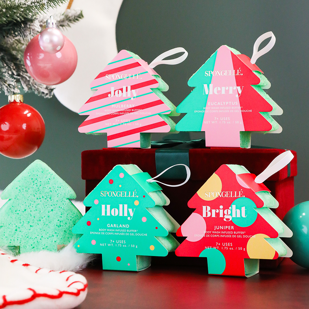 Spongellé Holiday Tree Multi-Use Assorted Body Wash Infused Buffer Pack