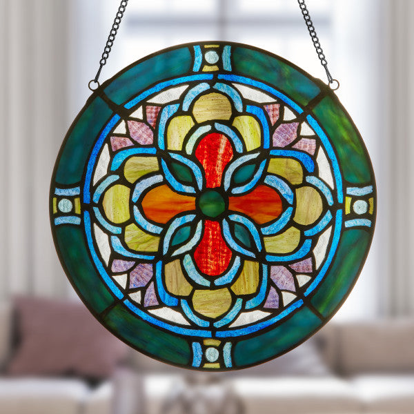 Tiffany-Style Lighting 12"H Tiffany-Style Geometric Stained Glass Window Panel