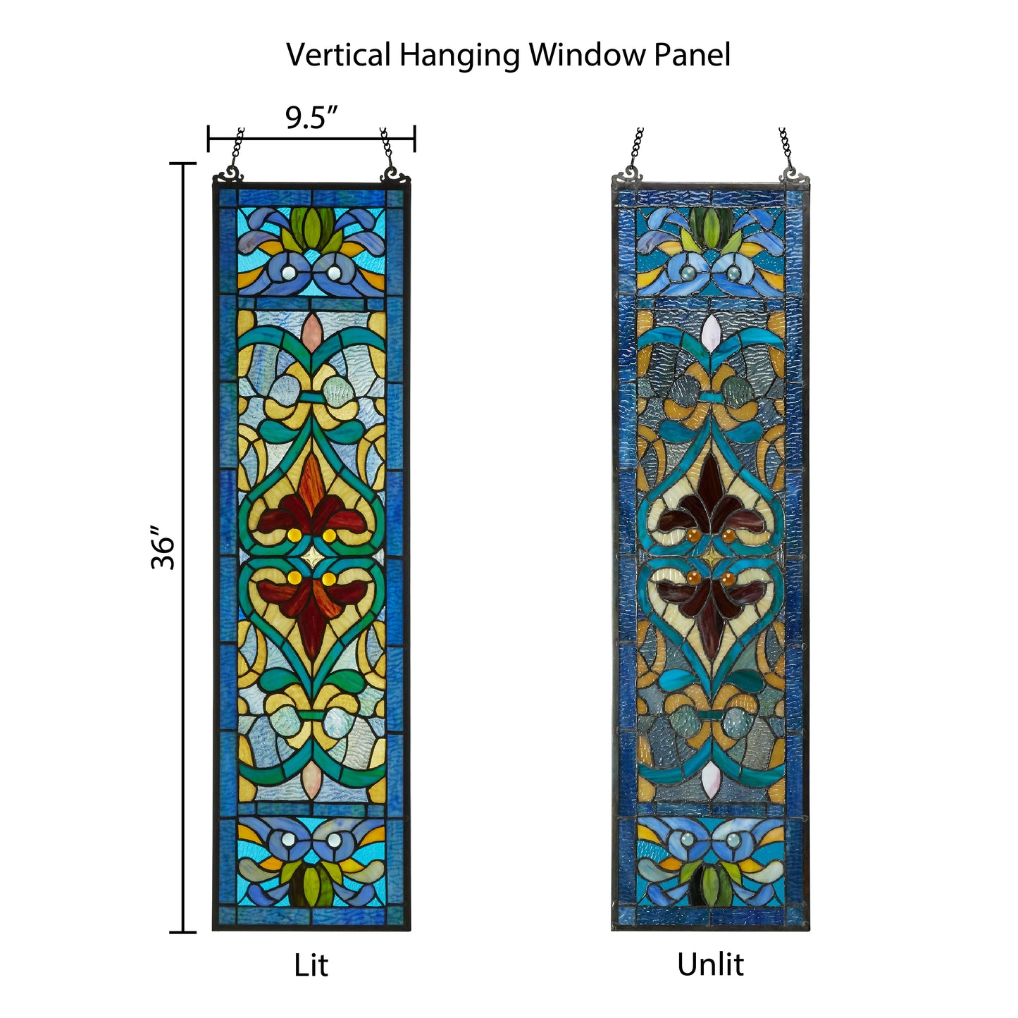 Tiffany-Style Lighting 36" Victorian Stained Glass Fleur De Lis Window Panel