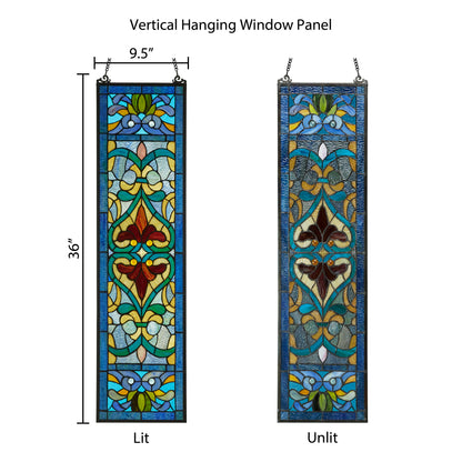 Tiffany-Style Lighting 36" Victorian Stained Glass Fleur De Lis Window Panel