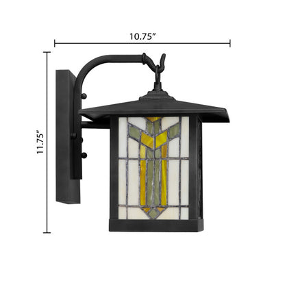 Tiffany-Style Lighting 11.75"H 1-Light Prairie Craftsman Style Stained Glass Outdoor Lantern Wall Sconce