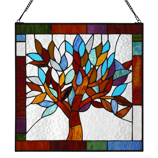Tiffany-Style Lighting 18" Stained Glass Mystical World Tree Window Panel