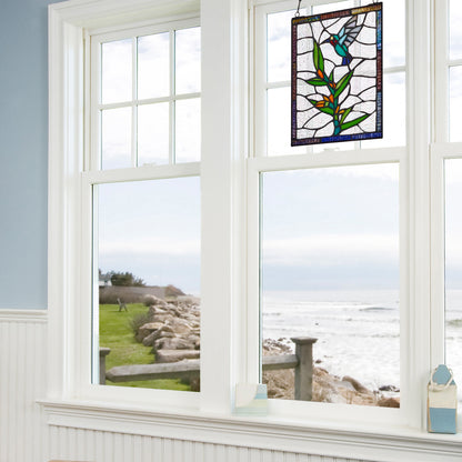 Tiffany-Style Lighting 10" Happy Hummingbird Stained Glass Window Panel