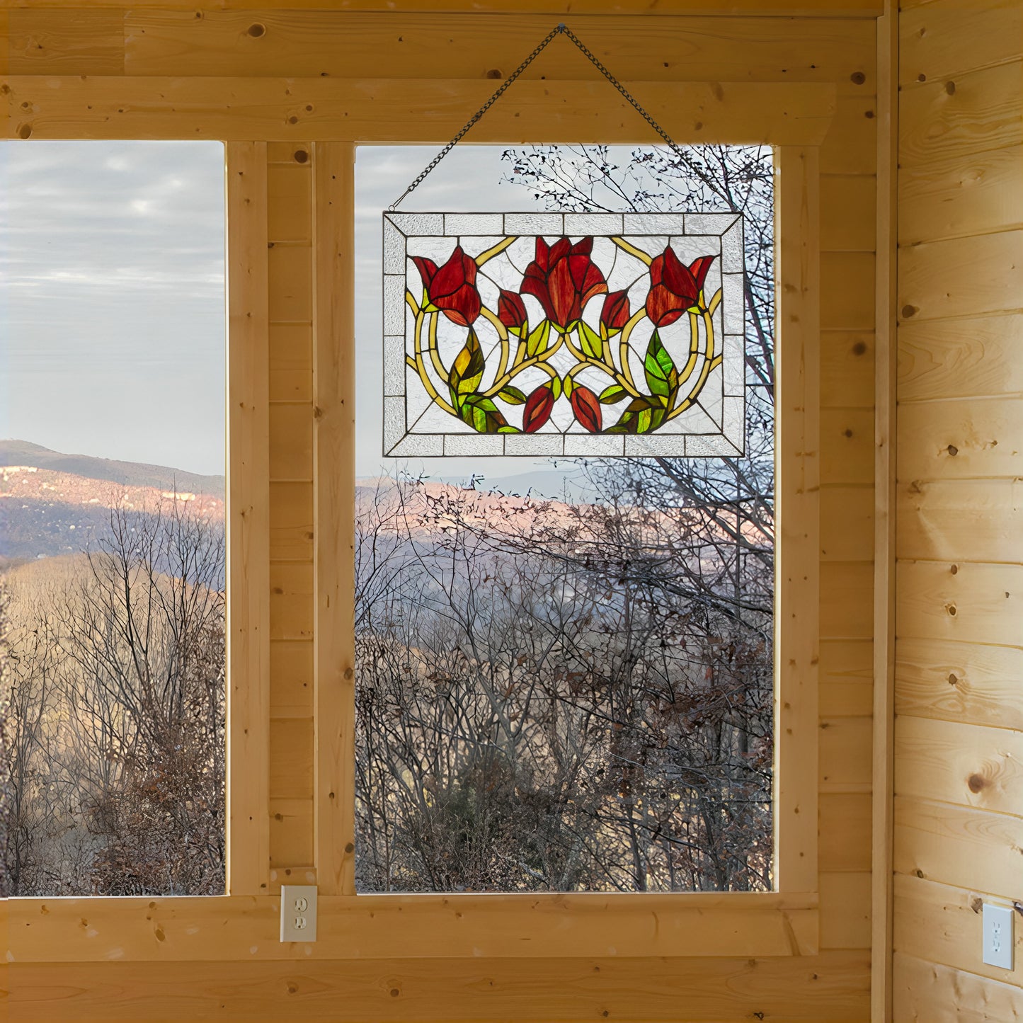 Tiffany-Style Lighting 24" Floral Vine Stained Glass Window Panel