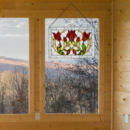Tiffany-Style Lighting 24" Floral Vine Stained Glass Window Panel