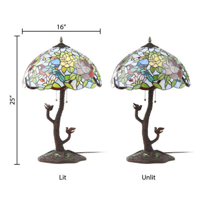 Tiffany-Style Lighting 25" Phylicia Multicolored Dome Shaped Stained Glass Table Lamp with Novelty Base