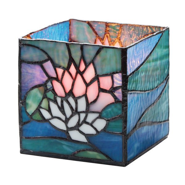 Tiffany-Style Lighting 4.75" Blue Pond Lily Stained Glass Candle Holder