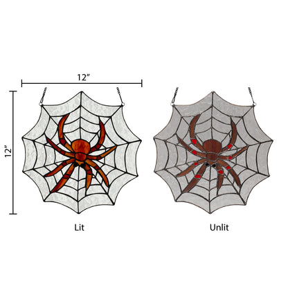 Tiffany-Style Lighting 12" Halloween Spider Web Stained Glass Window Panel
