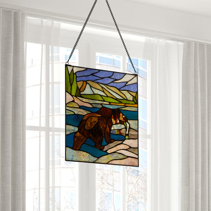 Tiffany-Style Lighting 14" Bear Stained Glass Window Panel