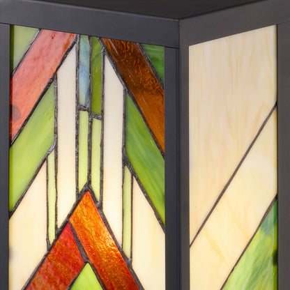 Tiffany-Style Lighting Green Stained Glass and Black Satin Rectangular 1-Light Outdoor Wall Sconce