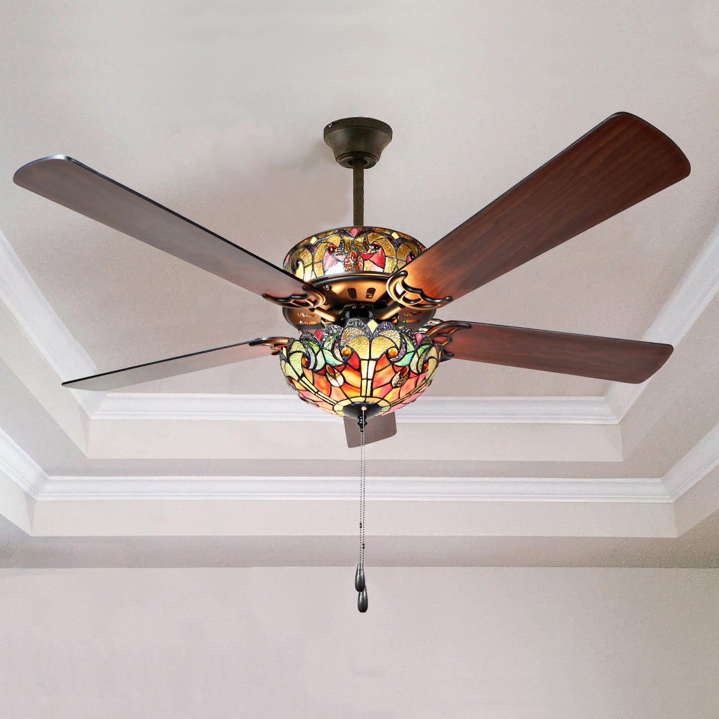 Tiffany-Style Lighting 52" LED Stained Glass Halston Ceiling Fan with Remote Control