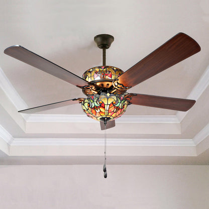 Tiffany-Style Lighting 52" LED Stained Glass Halston Ceiling Fan with Remote Control