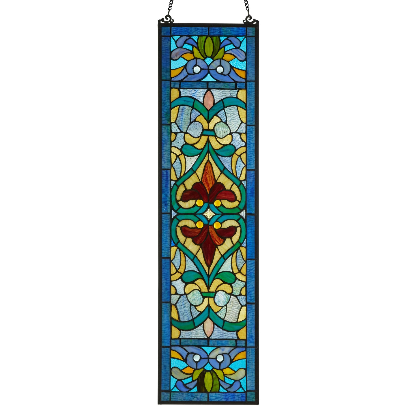 Tiffany-Style Lighting 36" Victorian Stained Glass Fleur De Lis Window Panel