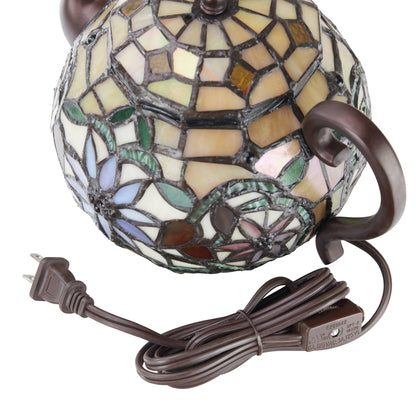 Tiffany-Style Lighting 6.5" Yellow Multi Stained Glass Teapot Accent Lamp