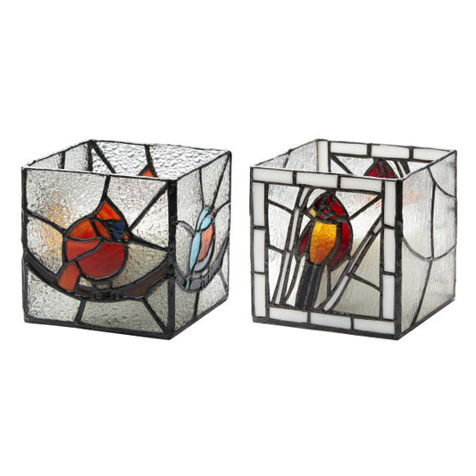 Tiffany-Style Lighting Beautiful Birds Stained Glass Candle Holder Set